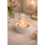 Homesinti El Yapımı Kedicik Mumluk | Şık Taş Dekor | Minimal Masa Üstü Tealight Mumluk hediyelik