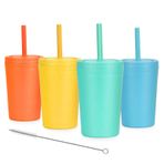 Homestockplus 【4'lü Set】 Kapaklı ve Pipetli Yeniden Kullanılabilir Buğday Hasırı Bardakları, 10 Oz Çiplere Dayanıklı Bardaklar -Bulaşık Makinesinde Yıkanabilir E-Co Dostu Küçük Su Bardakları Süt, İçecekler,