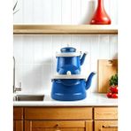 Hometarz Alev Vintage Emaye Çaydanlık Takımı - Emaye Demlik Takımı - Mega Boy - 2.5 ve 1.0 Litre - Mavi