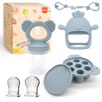 HOMETTER Baby Fruit/Fresh Food Feeder Breastmilk Popsicle Molds & Baby Teether Combo Food Grade Silicon für 6M + Breastmilk Pops, Frozen Fruit, Baby Teething Relief (Blue)