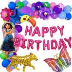 HOMEZZO Encanto Doğum Günü Partisi Balonları Çelenk - Sihirli Ev Mirabel Temalı Parti Dekorasyonu, Incanto Toucan Jaguar Folyo Mylar Balon Kemeri, 3D Kelebek Stiker, Decoracion de encanto party