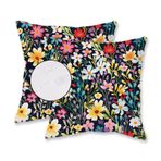 HOMFREEST Bahar Çiçekli Kırlent Kılıfları 45x45 cm 2'li Set Siyah Dış Mekan Su Geçirmez Çiçekler Dekoratif Yastık Kılıfları Çiftlik Evi Tatil Veranda Yastık Kılıfları Kanepe Ev için