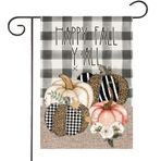 HOMFREEST Happy Fall Bahçe Bayrağı 40,7 x 45,7 cm Çift Taraflı Dikey Sonbahar Rustik Kabak Dekoratif Avlu Bayrağı Manda Ekose Çiftlik Evi Dış Bahçe Dekoru