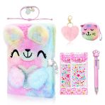 homicozy Çocuk Gizli Günlüğü, Kızlar ve Gençler için Anahtarlı ve Asma Kilitli Defter, Çanta ile Özel Günlüğü, Yıldız Bileklik, Renkli Kalem, Dekoratif Çıkartmalar, Tüylü Anahtarlık, Çocuk Kız Erkek Hediye