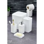Homie Line 5 Parça Kare Banyo Seti - Çöp Kovası Wc Fırçası Sıvı-Katı Sabunluk Diş Fırçası - Beyaz