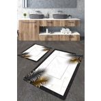 Homiko Mermer Gold Yaprak Desenli 2'li Büyük Boy Banyo Paspas Seti