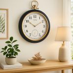 Homing Çift Kadranlı Duvar Saati Retro Modern Tasarım Plastik Yuvarlak 40 x 40 cm - Siyah - Gold