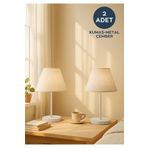 HOMİNG Homing Kırçıllı Kumaş 2'li Beyaz Ayaklı Abajur Seti 242042