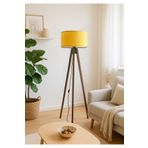 HOMİNG Homing Sarı Silindir Başlık Ahşap Üç Ayaklı Lambader