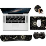 HOMKUMY Klavye Bilek Desteği + Mouse Pad + Fare Bilek Desteği + Bardak Altlığı, 4 Parça Set Ergonomik Hafızalı Köpük Mousepad Dayanıklı Kaymaz Kauçuk Tabanlı Ofis, Ev ve Kolay Yazma Ağrısı Giderici, Ay Güneşi