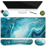 HOMKUMY Klavye Mouse Pad Seti, Büyük Oyun Mouse Pad + Klavye Bilek Desteği + Bardak Altlığı Seti, 4 Adet Ergonomik XXL Bilek Destekli Masa Pedi Ultra Kalın Fare Altlığı Seti (35 x 15,8 inç) Ev ve Ofis için -