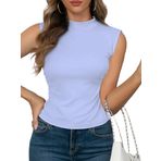 Homlan Tank Top Kadın Yazlık Kolsuz Üst Parça Slim Fit Basic Tişört Crop Top Balıkçı Yaka Üst Seksi Zarif Bluz Üst, Açık mavi, M
