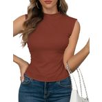 Homlan Tank Top Kadın Yazlık Kolsuz Üst Parça Slim Fit Basic Tişört Crop Top Balıkçı Yaka Üst Seksi Zarif Bluz Üst, Turuncu., XL