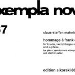 Hommage à Frank Cox: für Klavier, vierteltöniges Vibraphon und E-Gitarre. 467. Klavier, Vibraphon, Elektro-Gitarre. Studienpartitur.