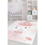 Homshtag Melek Kızım Pembe Beyaz Renkli Çocuk Odası Halısı Minimal Çocuk Halısı Bebek Temalı Halı Çok Renkli