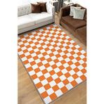 Homshtag Minimalist Damalı Turuncu Beyaz Halı Kareli Oturma Odası Halısı Retro Tarzı Salon Halısı Çok Renkli
