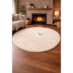 Homz Tavşan Tüyü Peluş Halı Kaymaz Taban Yumuşak Dokulu Salon Yatak Odası Halısı Yuvarlak Bej - Krem - 75 x 75 cm
