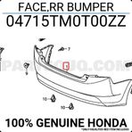 Honda City (2009 Yılında Çıkan Kasa) Arka Tampon (Oem No: 04715Tm0t00zz)
