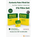 Honda Civic Fb7 1.6 2012-2016 Mann Filtre Seti (3’Lü / 3 Parça) Karbonlu Polen + Hava + Yağ Filtresi (Yakıt Yok)