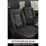 Honda Civic Sedan 1.6 125 Elegance Eco Ov (Y) 2015 Uyumlu Taş Serisi Deri Siyah-Kırmızı Oto Kılıfı Tam Set - Siyah - Kırmızı
