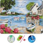 Hondep 5d Elmas Boyama Seti – Deniz Kıyısında Huzurlu Köy | 40X50 cm - Tuvale Gerili Diamond Painting Sayılarla Boyama Elmas Mozaik Tablo - Çok Renkli