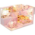 Honeyge Dıy El Sanatları Dollhouse W / LED Işık Ahşap Cottage 3D Bulmacalar Bebek Evi Oyuncaklar (Yurt Dışından) - Renkli