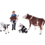 Honeyge Gerçekçi Çiftçi Hayvan Modeli Action Figure Oyuncak Tahsil, Çiftçi ve 4 Inekler (Yurt Dışından) - Renkli