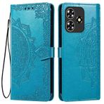 HONLEN ZTE Blade A73 (4G) / V50S / V50 akıllı cep telefonu kılıfı, (6,6 inç (6,6 inç) birinci sınıf poliüretan deri cüzdan mıknatıslı kilitli kapaklı kılıf, 3 kart bölmeli, Mandala desenli kılıf, mavi