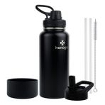 honogo 32 oz Toz Boya Çift Duvar Vakum Yalıtımlı Spor Su Şişesi, 18/8 Paslanmaz Çelik Geniş Ağızlı Termos Şişesi, Hasır Kapaklı ve Emzikli Kapaklı, Sızdırmaz, Tersiz, BPA İçermez (Siyah, 32 oz)