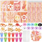 Honoson 122 adet iki harika parti iyilik Retro Retro hippi doğum günü süslemeleri malzemeleri Boho Stay Groovy not defteri kalem damga kalemtıraş gözlük etiket çanta sınıf ödülleri çocuklar için