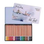 Honsell 80128 - White Nights sulu boya kalemleri 36'lı set, metal kutu içinde, yüksek renk parlaklığına sahip ahşap kaplı kalemler, yumuşak renk çizgisi, suyla boyanabilir