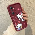 HONTINGA Infinix Hot 20 ile Uyumlu Kılıfı Düşüme Önleyici Basitlik Anti Düşme Kamera Korumali Hello Kitty Desen Bordo Yumuşak Silikon Telefon Kılıfı K2-7210 - 001-Renkli