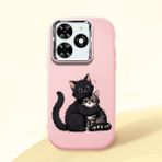 HONTINGA Infinix Smart 8 Pro ile Uyumlu Kılıfı Kamera Korumalı Düşüme Önleyici Basitlik Pembe Yumuşak Silikon Telefon Kılıfı Kedi Desenli K4-0235 - Renkli