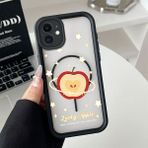 HONTINGA iPhone 11 Uyumlu Şeffaf Magsafe Wireless Köşe Düşüme Önleyici Basitlik Anti Düşme Kamera Korumali Elma Deseni Silikon Telefon Kılıfı K7-0058 - Siyah