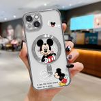 HONTINGA iPhone 13 ile Uyumlu Şeffaf Magsafe Wireless Kılıfı Düşüme Önleyici Basitlik Anti Düşme Kamera Korumali Mickey Desen Yumuşak Silikon Telefon Kılıfı Kadın ve Erkek Için Uygundur K7-2110 - Gümüş