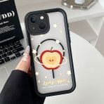 HONTINGA iPhone 13 Uyumlu Şeffaf Magsafe Wireless Köşe Düşüme Önleyici Basitlik Anti Düşme Kamera Korumali Elma Deseni Silikon Telefon Kılıfı K7-0058 - Siyah