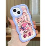 HONTINGA iPhone 14 Plus Uyumlu Kılıfı Düşüme Önleyici Basitlik Anti Düşme Darbeye Dayanıklı Basit Mavi Yumuşak Silikon Telefon Kılıfı Stitch Desen K9-0093