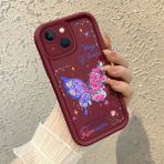 HONTINGA iPhone 15 Plus ile Uyumlu Kılıfı Düşüme Önleyici Basitlik Anti Düşme Kamera Korumali Kelebek Bordo Desen Yumuşak Silikon Telefon Kılıfı Kadın ve Erkek Için Uygundur K2-7069 - 001-Renkli