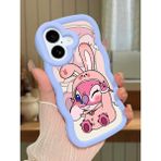 HONTINGA iPhone 16 Plus Uyumlu Kılıfı Düşüme Önleyici Basitlik Anti Düşme Darbeye Dayanıklı Basit Mavi Yumuşak Silikon Telefon Kılıfı Stitch Desen K9-0093