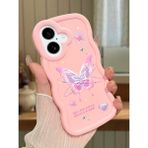 HONTINGA iPhone 16 Plus Uyumlu Kılıfı Düşüme Önleyici Basitlik Anti Düşme Darbeye Dayanıklı Basit Pembe Yumuşak Silikon Telefon Kılıfı Kelebek Desen K9-0071