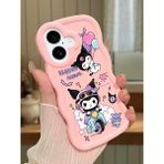 HONTINGA iPhone 16 Plus Uyumlu Kılıfı Düşüme Önleyici Basitlik Anti Düşme Darbeye Dayanıklı Basit Pembe Yumuşak Silikon Telefon Kılıfı Kuromi Desen K9-0082
