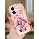 HONTINGA iPhone 16 Plus Uyumlu Kılıfı Düşüme Önleyici Basitlik Anti Düşme Darbeye Dayanıklı Basit Pembe Yumuşak Silikon Telefon Kılıfı Stitch Desen K9-0093