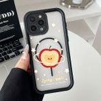 HONTINGA iPhone 16 Pro Max Uyumlu Şeffaf Magsafe Wireless Köşe Düşüme Önleyici Basitlik Anti Düşme Kamera Korumali Elma Deseni Silikon Telefon Kılıfı K7-0058 - Siyah