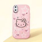 HONTINGA iPhone Xs ile Uyumlu Kılıfı Kamera Korumalı Düşüme Önleyici Basitlik Pembe Yumuşak Silikon Telefon Kılıfı Hello Kitty Desenli K4-0227 - Renkli