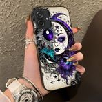 HONTINGA Samsung Galaxy A07 ile Uyumlu Kılıf Silikon Kenar Sert Arka Kamera Koruyucu Basitlik Anti Düşme Kamera Korumalı Ay ve Yıldız Desen Couple Telefon Kılıfı Kadın ve Erkek Için Uygundur K1-1376 - Siyah