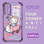 HONTINGA Samsung Galaxy A14 ile Uyumlu Şeffaf Kılıfı Düşüme Önleyici Basitlik Anti Düşme Kamera Korumali Hello Kitty Desen Yumuşak Silikon Telefon Kılıfı Kadın ve Erkek Için Uygundur K3-0193 - Mor