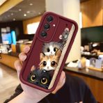 HONTINGA Samsung Galaxy A16 ile Uyumlu Kılıfı Düşüme Önleyici Basitlik Anti Düşme Kamera Korumali Tatlı Kedi Bordo Desen Yumuşak Silikon Telefon Kılıfı Kadın ve Erkek Için Uygundur Arka Kılıf K2-7154 - Renkli