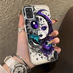 HONTINGA Samsung Galaxy A21S ile Uyumlu Kılıf Silikon Kenar Sert Arka Kamera Koruyucu Basitlik Anti Düşme Kamera Korumalı Ay ve Yıldız Desen Couple Telefon Kılıfı Kadın ve Erkek Için Uygundur K1-1376 - Beyaz