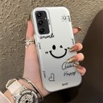 HONTINGA Samsung Galaxy A25 ile Uyumlu Kılıfı Silikon Kenar Sert Arka Düşüme Önleyici Basitlik Anti Düşme Kamera Korumali Gülümseme Desen Telefon Kılıfı Kadın ve Erkek Için Uygundur K1-0738 - Renkli