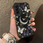 HONTINGA Samsung Galaxy A26 5g ile Uyumlu Kılıf Silikon Kenar Sert Arka Kamera Koruyucu Basitlik Anti Düşme Kamera Korumalı Ay Desen Couple Telefon Kılıfı Kadın ve Erkek Için Uygundur K1-1373 - Siyah